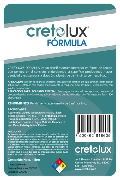 Diseño de etiqueta adhesiva para recubrimiento líquido para concreto CRETOLUX 1